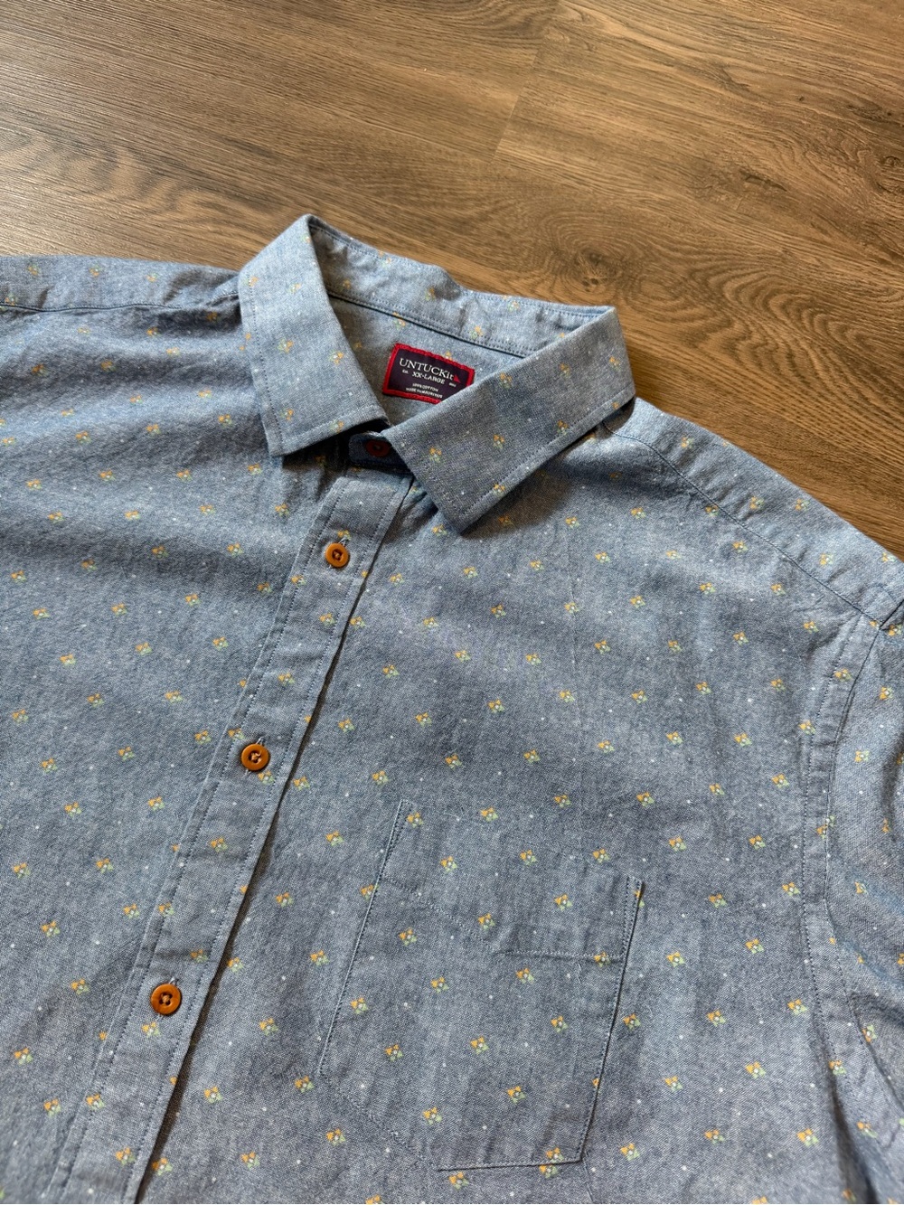 UNTUCKit Mens XXL Miramonte Blue Short Sleeve Shirt Cotton Geometric Regular Fit